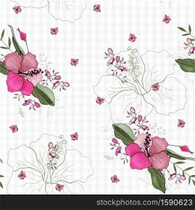Trendy Seamless flower pattern. Vintage background. Wallpaper. Blooming realistic isolated flowers. Hand drawn. Vector illustration.. Vintage background. Wallpaper. Blooming realistic isolated flowers. Hand drawn. Vector illustration. Trendy Seamless flower pattern.