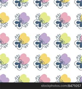 Trendy seamless pattern with viola flowers in 1960 style. Floral aesthetic print for T-shirt, fabric, paper, textile. Retro vector illustration for decor and design.