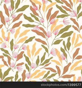 Trendy seamless simple flowers in the abstract style on pastel color. Modern flat vector illustration. Summer pattern for textile design, wallpaper, fabric, backdrop, cover, wrapping paper.