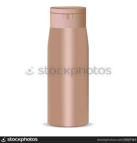 Trendy shape cosmetics bottle mockup in creamy color with lid. Premium plastic package for cream, shampoo, shower gel isolated on white background. HQ 3d vector illustration.. Trendy shape cosmetics bottle mockup in creamy