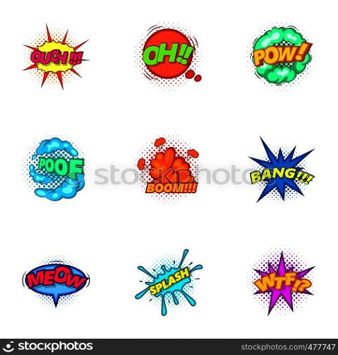 Trendy speech bubbles icons set. Cartoon set of 9 trendy speech bubbles vector icons for web isolated on white background. Trendy speech bubbles icons set, cartoon style
