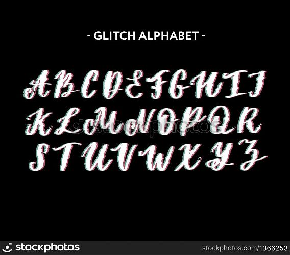 Trendy style distorted glitch typeface. Letters and numbers. Trendy style distorted glitch typeface. Letters and numbers, vector.