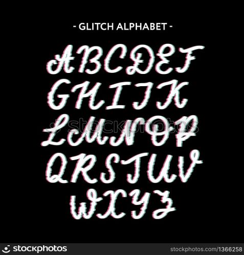 Trendy style distorted glitch typeface. Letters and numbers. Trendy style distorted glitch typeface. Letters and numbers, vector.