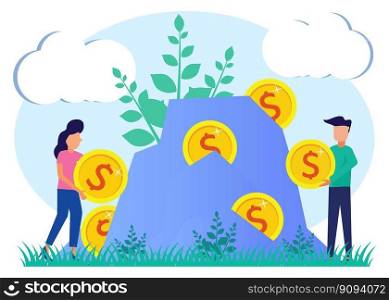 Trendy style vector illustration. Successful businessman with multiple profits. Costs and funding, Finance rich to earn, capital concept, investment.
