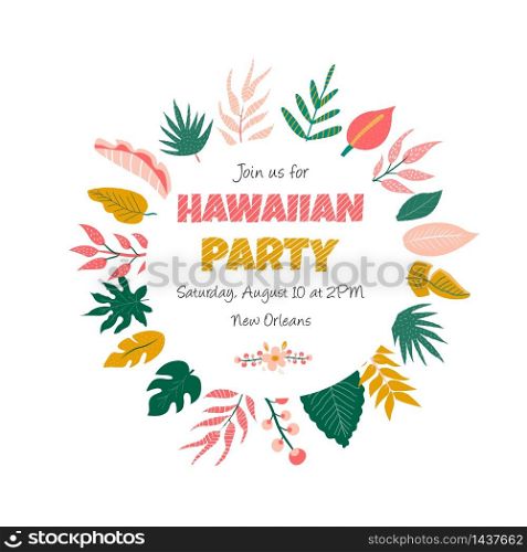 Trendy summer tropical leaves banner for invitations, greeting cards. Aloha, hawaiian, cocktail party. Trendy summer tropical banner for aloha party