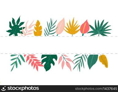 Trendy summer tropical leaves banner for invitations, greeting cards. Trendy summer tropical leaves banner