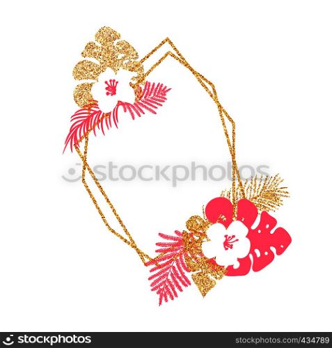 Trendy Summer Tropical Vector frame with palm Leaves and place for your text. Exotic Plants Illustration Background Design.. Trendy Summer Tropical Vector frame with palm Leaves and place for your text. Exotic Plants Illustration Background Design