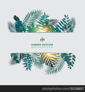 Trendy summer tropical with exotic palm leaves or plants and lighting effect on white background. Vector illustration. Trendy summer tropical with exotic palm leaves or plants and lig