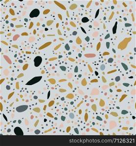 Trendy terrazzo seamless pattern. Chaotic mosaic stone pieces endless texture. Textile, tile design, fabric print, wrapping paper, wallpaper, flooring. Vector illustration.. Trendy terrazzo seamless pattern.