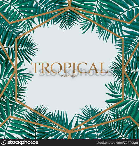 Trendy Tropical Leaves Vector Design. Palm leaves with golden abstract background.. Trendy Tropical Leaves Vector Design.