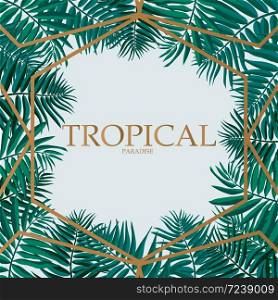 Trendy Tropical Leaves Vector Design. Palm leaves with golden abstract background.. Trendy Tropical Leaves Vector Design.