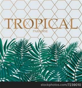 Trendy Tropical Leaves Vector Design. Palm leaves with golden abstract background.. Trendy Tropical Leaves Vector Design.