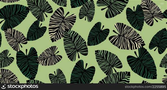 Trendy tropical palm leaves seamless pattern. Exotic botanical texture. Vector floral background. Jungle leaf seamless wallpaper. Design for fabric, textile print, wrapping, cover. Trendy tropical palm leaves seamless pattern
