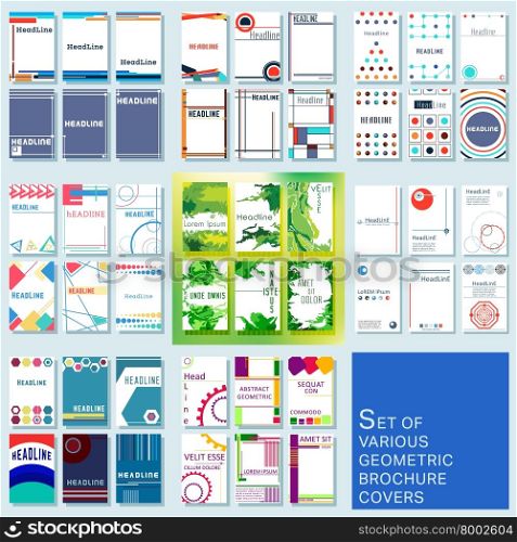 Trendy various geometric covers brochure or flyer template. Set of flyer brochure design templates. Vector illustration.. Cover brochure template