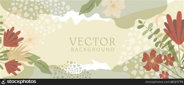Trendy vector abstract banner template, poster with floral elements and plants. Vector background for banner or poster design, floral background spring and summer