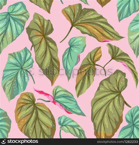 Trendy vector hand-drawn leaves pattern. Botanical seamless background with green flowers for textiles, wallpaper, card, backdrop. Modern exotic artwork