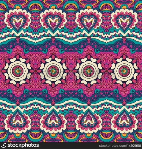 Trendy vector wallpaper. Vintage doodle art design ikat. Vector mexican holiday decoration. Fabric texture colorful. Creative vector layout. Fashion ethnic design.. Colorful Tribal Ethnic Festive Abstract Floral Vector Pattern