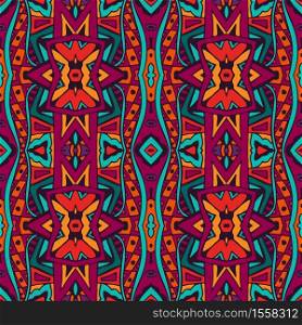 Trendy vector wallpaper. Vintage fabric. Vector mexican holiday decoration. Fabric texture colorful. Creative vector layout. Fashion ethnic tribal design.. Festive ethnic tribal colorful seamless vector pattern psychedelic doodle art