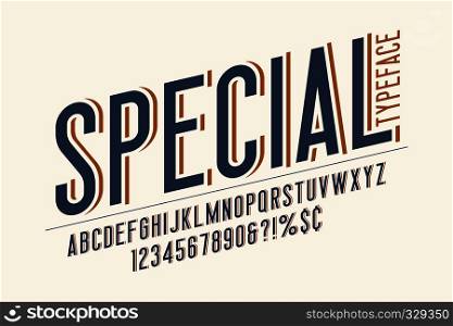 Trendy vintage display font design, alphabet, typeface, letters and numbers, typography. Swatch color control