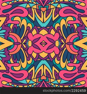 Trendy wallpaper. Carnival colorful pattern fabric. Psychedelic creative layout. Fashion ethnic design.. Ethnic seamless pattern. Vector tribal background. Aztec and indian style, vintage print.