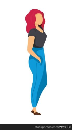 Trendy woman standing semi flat color vector character. Standing figure. Full body person on white. Happy girl isolated modern cartoon style illustration for graphic design and animation. Trendy woman standing semi flat color vector character