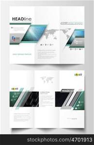 Tri-fold brochure business templates on both sides. Easy editable abstract vector layout in flat design. Chemistry pattern, hexagonal molecule structure. Medicine, science, technology concept