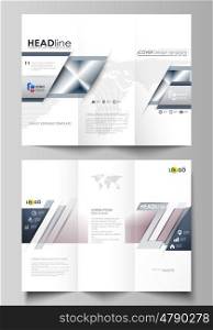 Tri-fold brochure business templates on both sides. Easy editable abstract vector layout in flat design. Simple monochrome geometric pattern. Abstract polygonal style, stylish modern background.