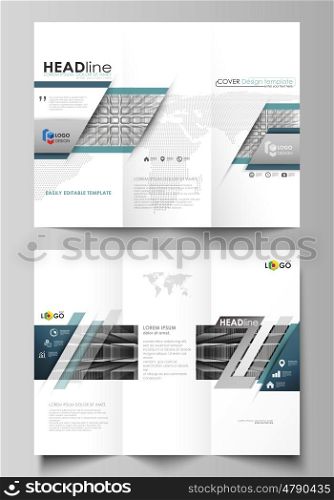 Tri-fold brochure business templates on both sides. Easy editable abstract vector layout in flat design. Abstract infinity background, 3d structure with rectangles forming illusion of depth and perspective.