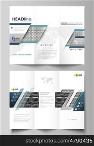 Tri-fold brochure business templates on both sides. Easy editable abstract vector layout in flat design. Abstract infinity background, 3d structure with rectangles forming illusion of depth and perspective.
