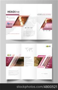 Tri-fold brochure business templates on both sides. Easy editable abstract vector layout in flat design. Romantic couple kissing. Beautiful background. Geometrical pattern in triangular style.. Tri-fold brochure business templates on both sides. Easy editable abstract vector layout in flat design. Romantic couple kissing. Beautiful background. Geometrical pattern in triangular style