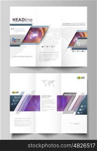 Tri-fold brochure business templates on both sides. Easy editable abstract vector layout in flat design. Bright color colorful design, beautiful futuristic background.