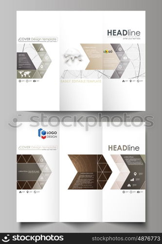 Tri-fold brochure business templates on both sides. Easy editable abstract vector layout in flat design. Alchemical theme. Fractal art background. Sacred geometry. Mysterious relaxation pattern.. Tri-fold brochure business templates on both sides. Easy editable abstract vector layout in flat design. Alchemical theme. Fractal art background. Sacred geometry. Mysterious relaxation pattern