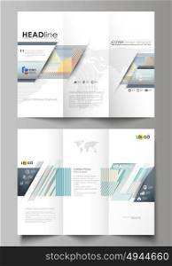 Tri-fold brochure business templates on both sides. Easy editable abstract vector layout in flat style. Minimalistic design with lines, geometric shapes forming beautiful background.. Tri-fold brochure business templates on both sides. Easy editable abstract vector layout in flat design. Minimalistic design with lines, geometric shapes forming beautiful background.