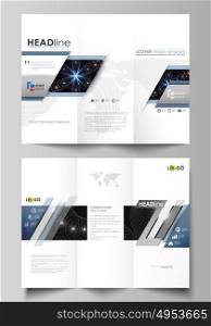 Tri-fold brochure business templates on both sides. Easy editable abstract vector layout in flat design. Sacred geometry, glowing geometrical ornament. Mystical background.. Tri-fold brochure business templates on both sides. Easy editable abstract vector layout in flat design. Sacred geometry, glowing geometrical ornament. Mystical background