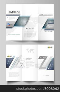 Tri-fold brochure business templates on both sides. Easy editable abstract vector layout in flat design. DNA and neurons molecule structure. Medicine, science, technology concept. Scalable graphic.. Tri-fold brochure business templates on both sides. Easy editable abstract vector layout in flat design. DNA and neurons molecule structure. Medicine, science, technology concept. Scalable graphic