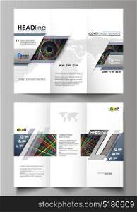 Tri-fold brochure business templates on both sides. Easy editable abstract vector layout in flat design. Bright color lines, colorful beautiful background. Perfect decoration.. Tri-fold brochure business templates on both sides. Easy editable abstract vector layout in flat design. Bright color lines, colorful beautiful background. Perfect decoration