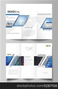 Tri-fold brochure business templates on both sides. Easy editable abstract vector layout in flat design. Blue color background in minimalist style made from colorful circles.. Tri-fold brochure business templates on both sides. Easy editable abstract vector layout in flat design. Blue color background in minimalist style made from colorful circles