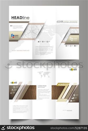 Tri-fold brochure business templates on both sides. Easy editable abstract vector layout in flat design. Alchemical theme. Fractal art background. Sacred geometry. Mysterious relaxation pattern.. Tri-fold brochure business templates on both sides. Easy editable abstract vector layout in flat design. Alchemical theme. Fractal art background. Sacred geometry. Mysterious relaxation pattern