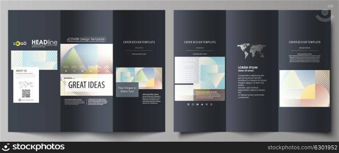 Tri-fold brochure business templates on both sides. Easy editable abstract vector layout in flat style. Minimalistic design with lines, geometric shapes forming beautiful background.. Tri-fold brochure business templates on both sides. Easy editable abstract vector layout in flat design. Minimalistic design with lines, geometric shapes forming beautiful background.