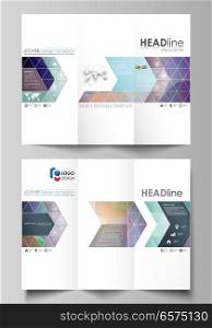Tri-fold brochure business templates on both sides. Easy editable abstract layout in flat design, vector illustration. Bright color pattern, colorful design with overlapping shapes forming abstract beautiful background.. Tri-fold brochure business templates on both sides. Easy editable vector layout in flat style. Bright color pattern, colorful design with overlapping shapes forming abstract beautiful background.