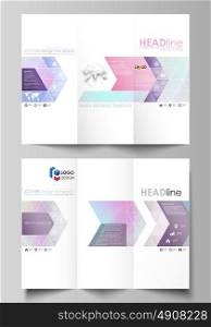 Tri-fold brochure business templates on both sides. Abstract vector layout in flat design. Hologram, background in pastel colors with holographic effect. Blurred colorful pattern, futuristic texture.. Tri-fold brochure business templates on both sides. Easy editable abstract vector layout in flat design. Hologram, background in pastel colors with holographic effect. Blurred colorful pattern, futuristic surreal texture.