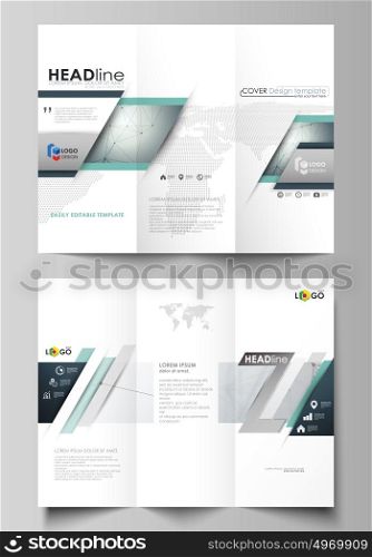 Tri-fold brochure business templates on both sides. Abstract vector layout in flat design. Genetic and chemical compounds. DNA and neurons. Medicine, chemistry, science concept. Geometric background.. Tri-fold brochure business templates on both sides. Easy editable abstract vector layout in flat design. Genetic and chemical compounds. Atom, DNA and neurons. Medicine, chemistry, science or technology concept. Geometric background.