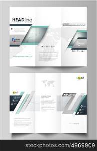Tri-fold brochure business templates on both sides. Abstract vector layout in flat design. Genetic and chemical compounds. DNA and neurons. Medicine, chemistry, science concept. Geometric background.. Tri-fold brochure business templates on both sides. Easy editable abstract vector layout in flat design. Genetic and chemical compounds. Atom, DNA and neurons. Medicine, chemistry, science or technology concept. Geometric background.