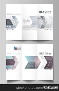 Tri-fold brochure business templates on both sides. Abstract vector layout in flat design. Compounds lines and dots. Big data visualization in minimal style. Graphic communication background.. Tri-fold brochure business templates on both sides. Easy editable abstract vector layout in flat design. Compounds lines and dots. Big data visualization in minimal style. Graphic communication background.