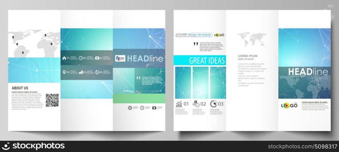 Tri-fold brochure business templates on both sides. Abstract vector layout in flat design. Chemistry pattern, connecting lines and dots, molecule structure, medical DNA research. Medicine concept.. Tri-fold brochure business templates on both sides. Easy editable abstract vector layout in flat design. Chemistry pattern, connecting lines and dots, molecule structure, medical DNA research. Medicine concept.