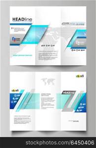 Tri-fold brochure business templates on both sides. Abstract vector layout in flat design. Chemistry pattern, connecting lines and dots, molecule structure, medical DNA research. Medicine concept.. Tri-fold brochure business templates on both sides. Easy editable abstract vector layout in flat design. Chemistry pattern, connecting lines and dots, molecule structure, medical DNA research. Medicine concept.