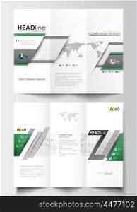Tri-fold brochure business templates on both sides. Easy editable abstract layout in flat design. Back to school background with letters made from halftone dots, vector illustration.
