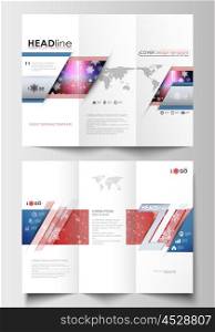 Tri-fold brochure business templates on both sides. Easy editable abstract layout in flat design. Christmas decoration, vector background with shiny snowflakes.
