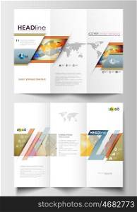 Tri-fold brochure business templates on both sides. Easy editable layout flat. Abstract colorful triangle design vector background with polygonal molecules.. Tri-fold brochure business templates on both sides. Easy editable abstract layout in flat design. Abstract colorful triangle design vector background with polygonal molecules.