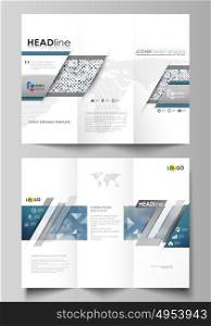 Tri-fold brochure business templates on both sides. Easy editable layout in flat style. Blue color pattern with rhombuses, abstract design geometrical vector background. Simple modern stylish texture.. Tri-fold brochure business templates on both sides. Easy editable abstract layout in flat design, vector illustration. Blue color pattern with rhombuses, abstract design geometrical vector background. Simple modern stylish texture.